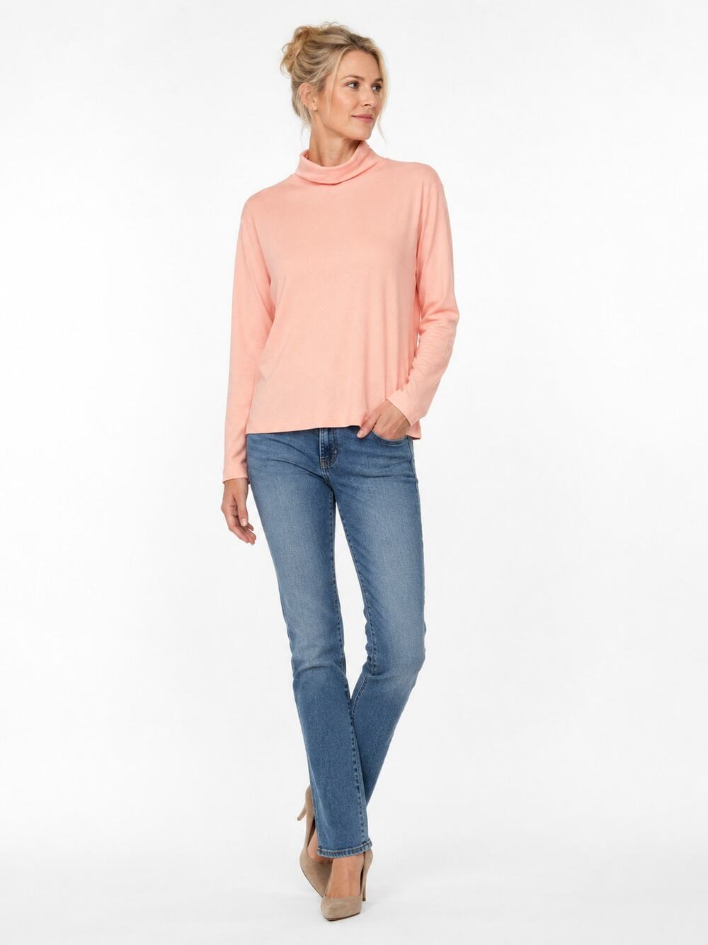 A152 Mountain Lake Womens XL Peach Pink Turtleneck Long Sleeve Cotton Top
